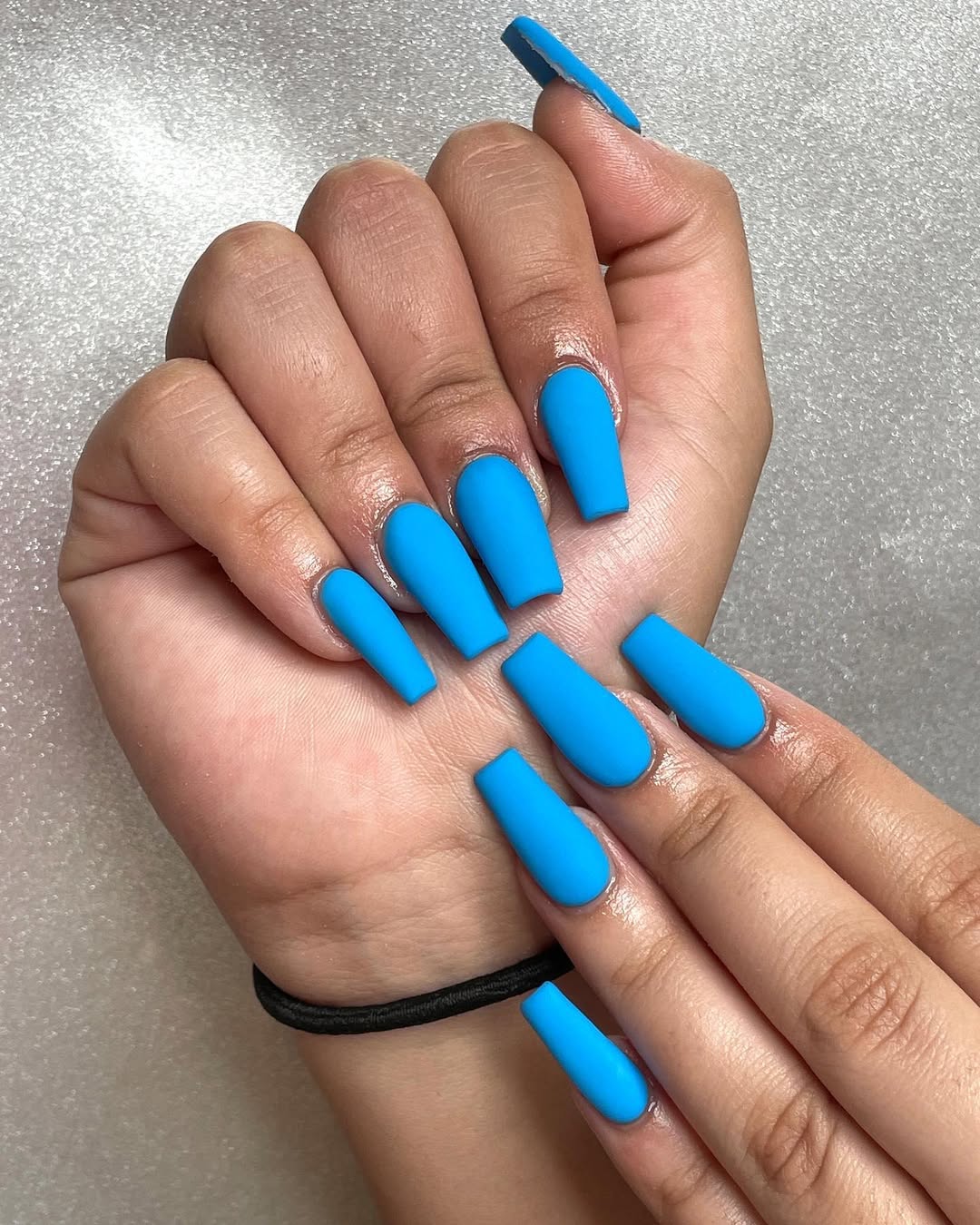 Matte Aqua Blue Medium Coffin Nails