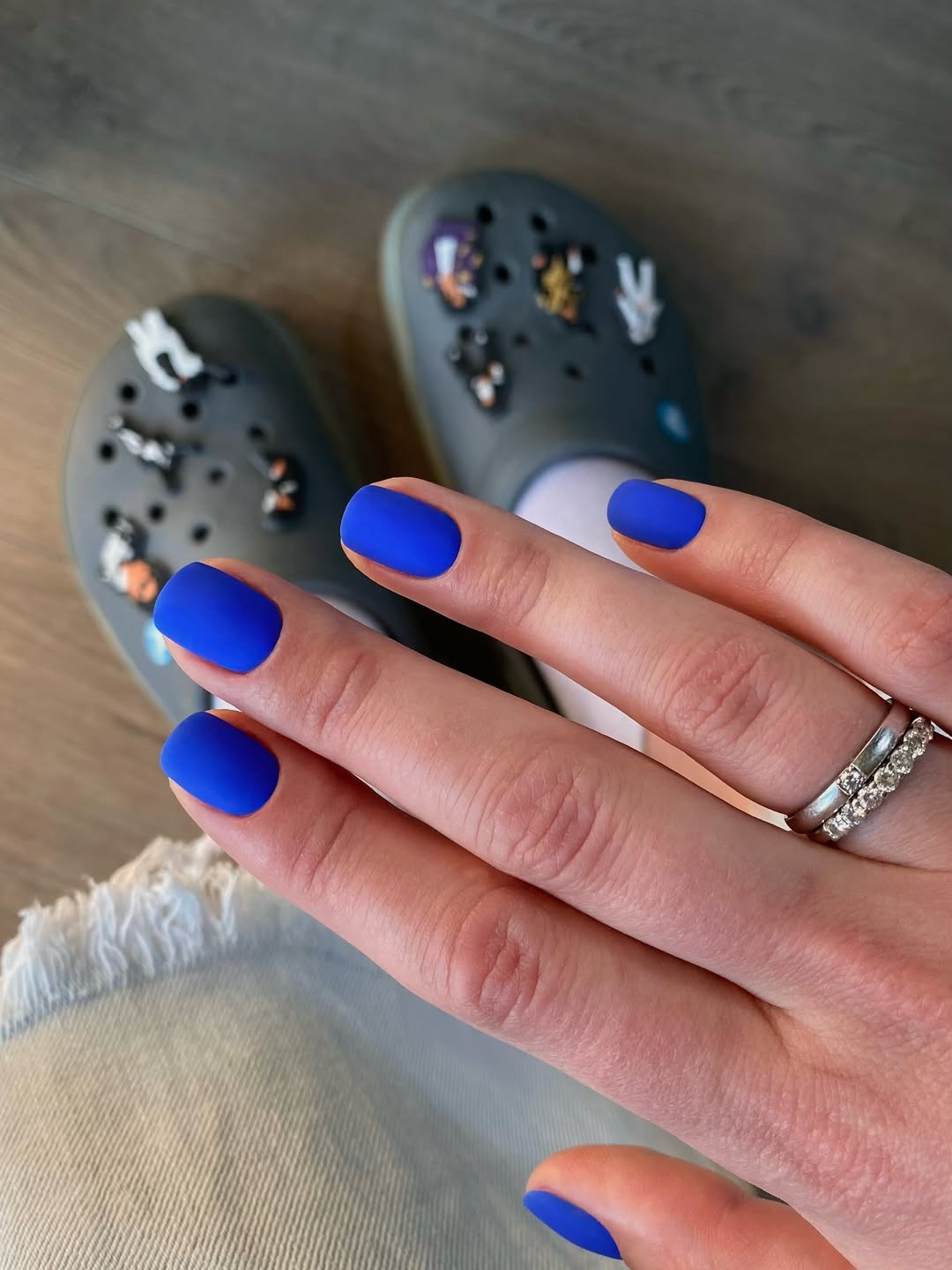 Matte Cobalt Blue Short Oval Nails