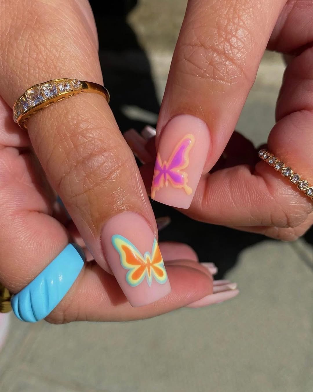Matte Nude Butterflies Short Square Nails