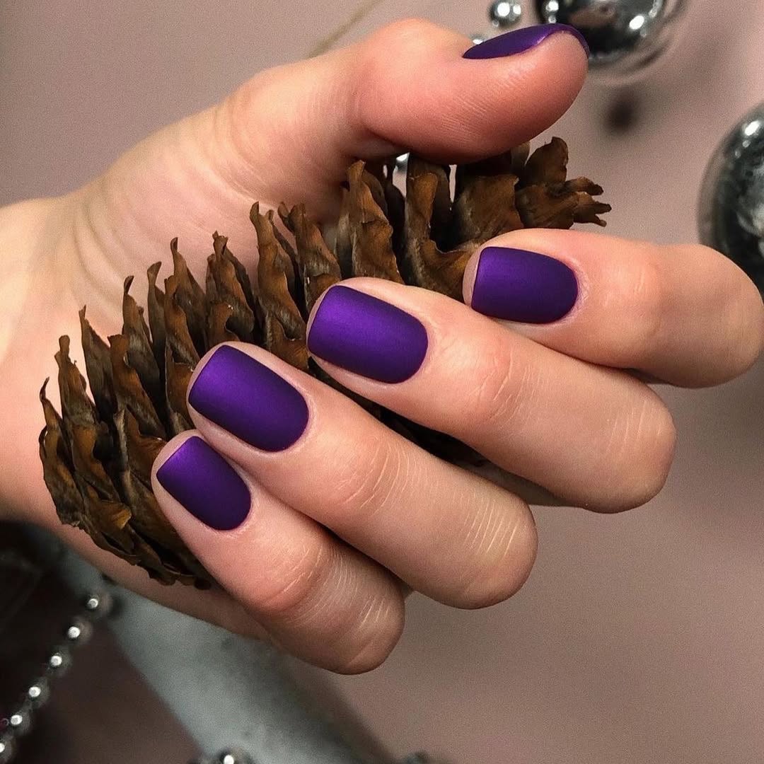 Matte Royal Purple Short Oval Nails