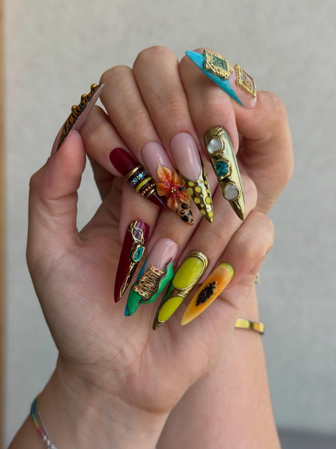 Maximalist Extreme Stiletto Art with Gold Embellishments