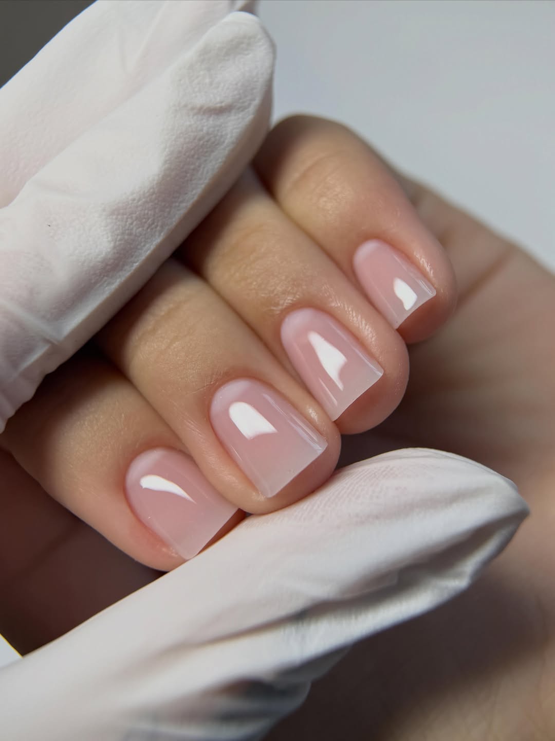 Milky Pink Glossy Short Square Aura Nails