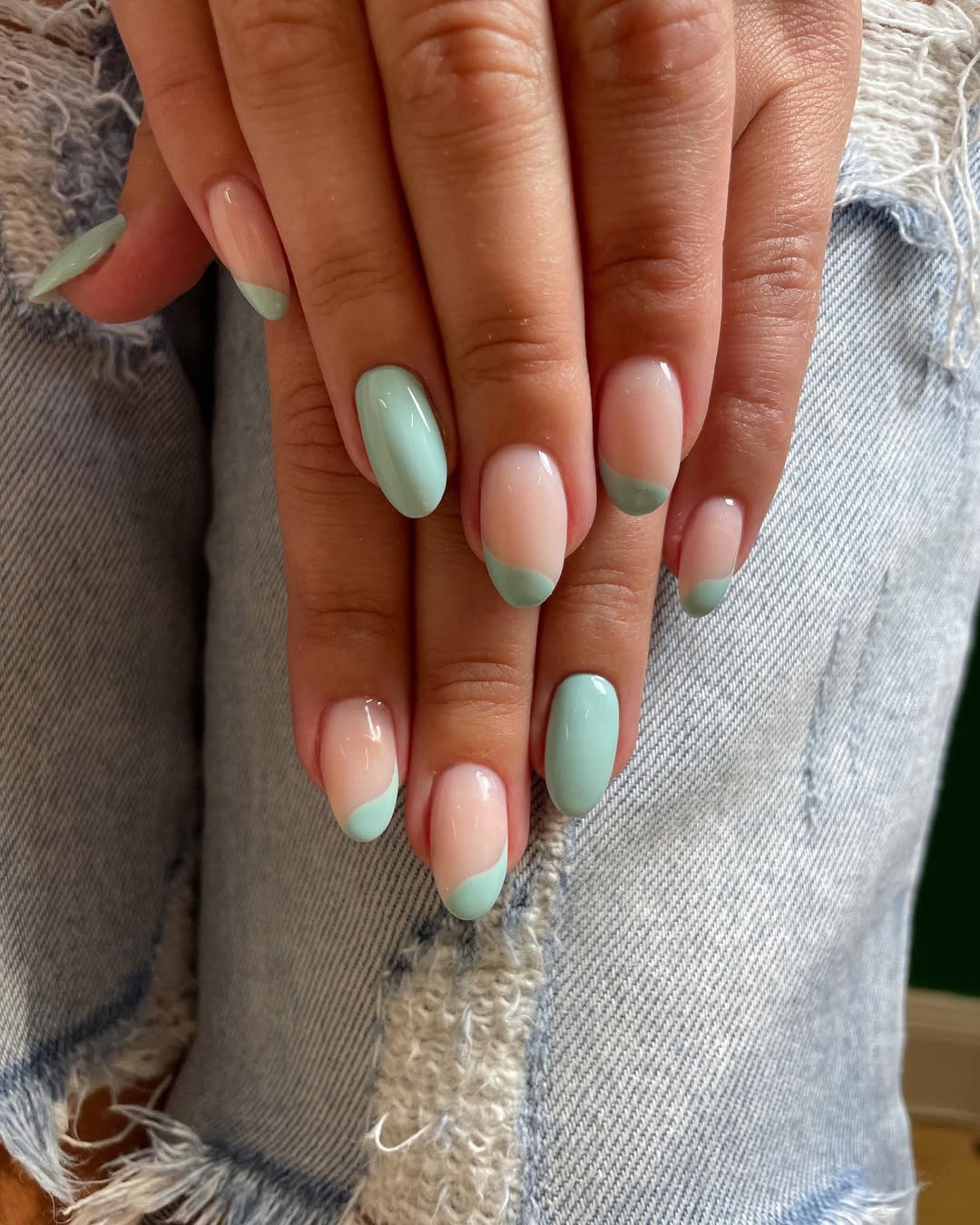 Mint Green and Nude Negative Space Abstract Tips