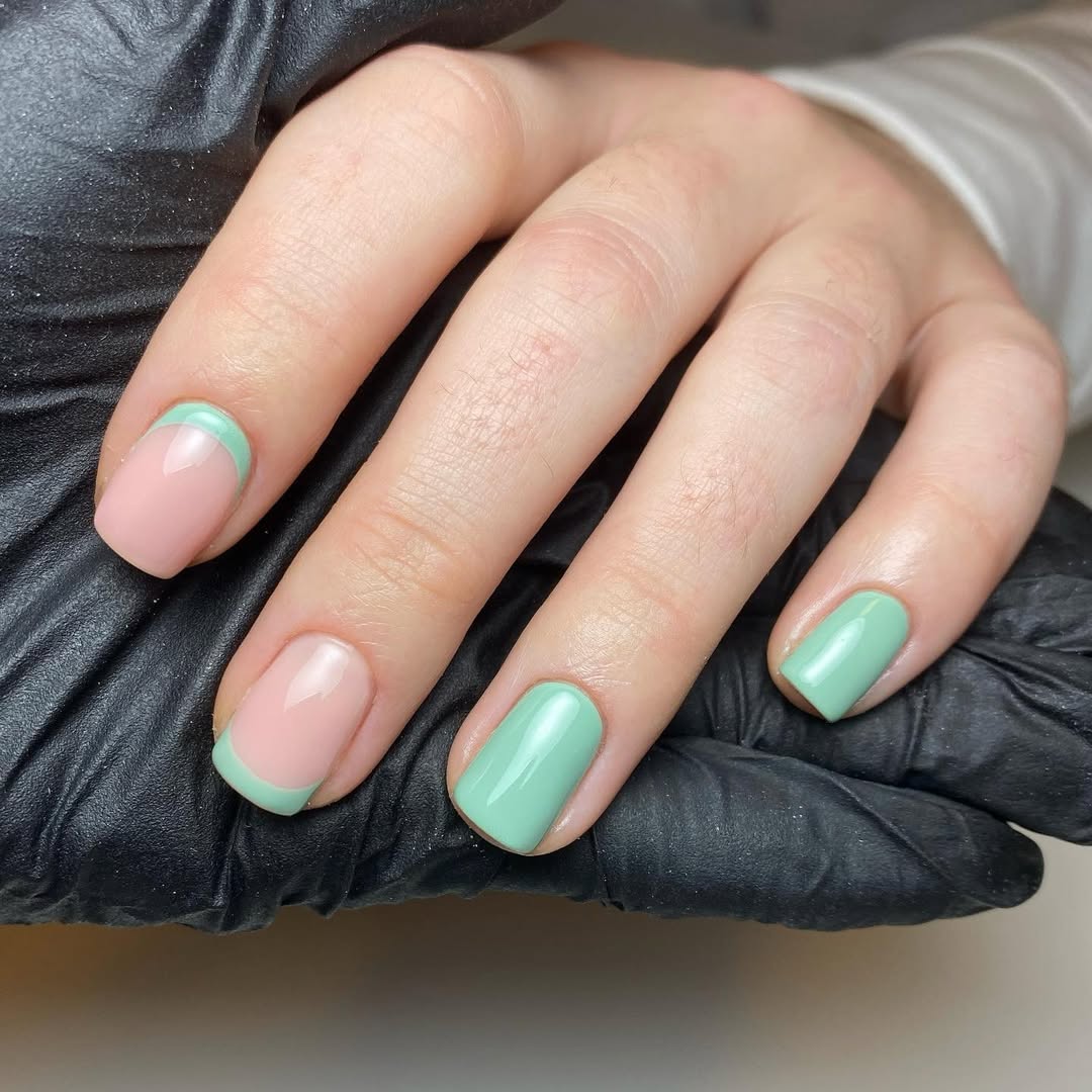 Mint Green and Nude Short French Manicure