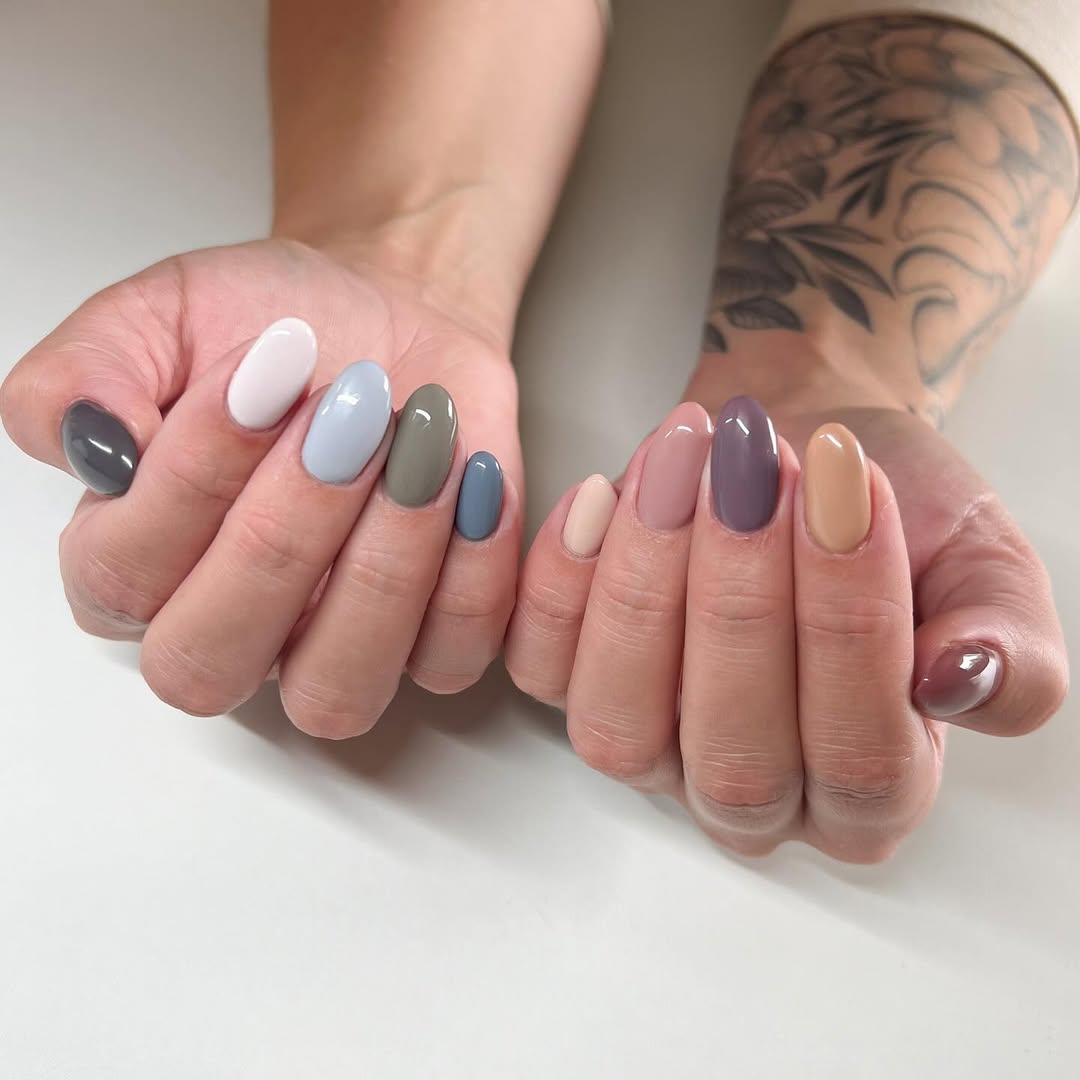Mismatched Pastel & Earth Tone Oval Nails