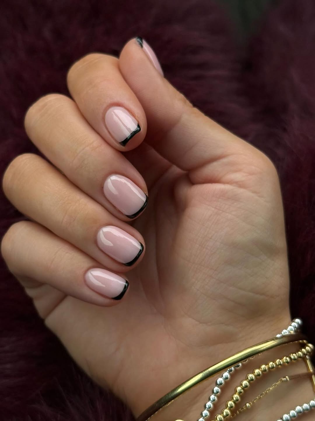 Modern Black Tip Squoval French Manicure
