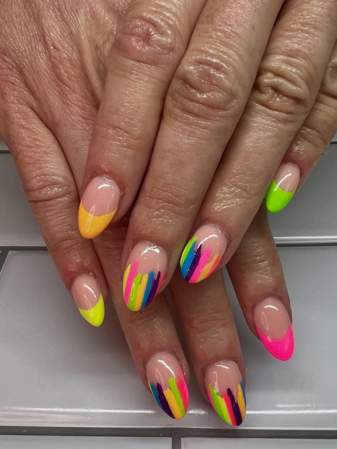 Neon Drip Abstract Almond Nails