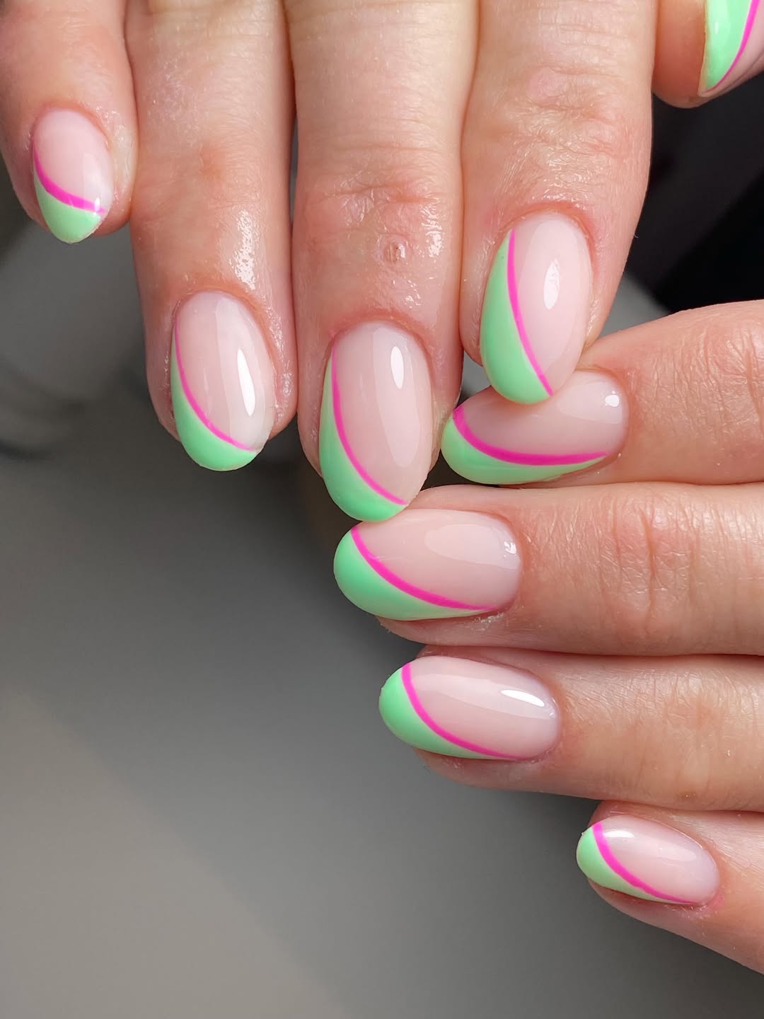 Neon Green and Hot Pink Abstract French Tips
