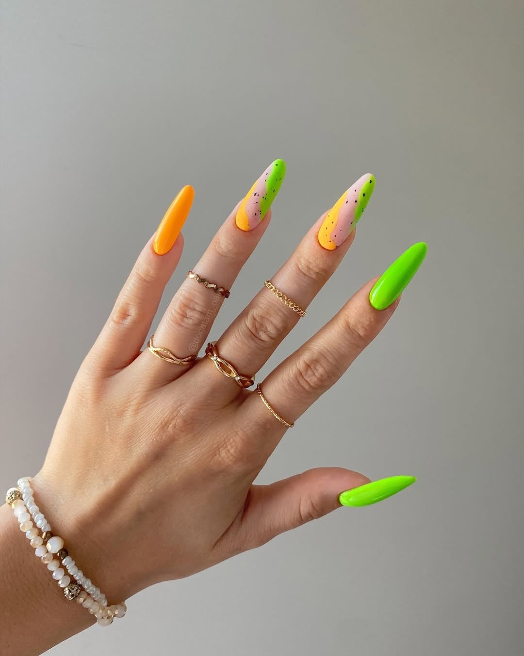 Neon Lime And Orange Jelly Confetti Nails