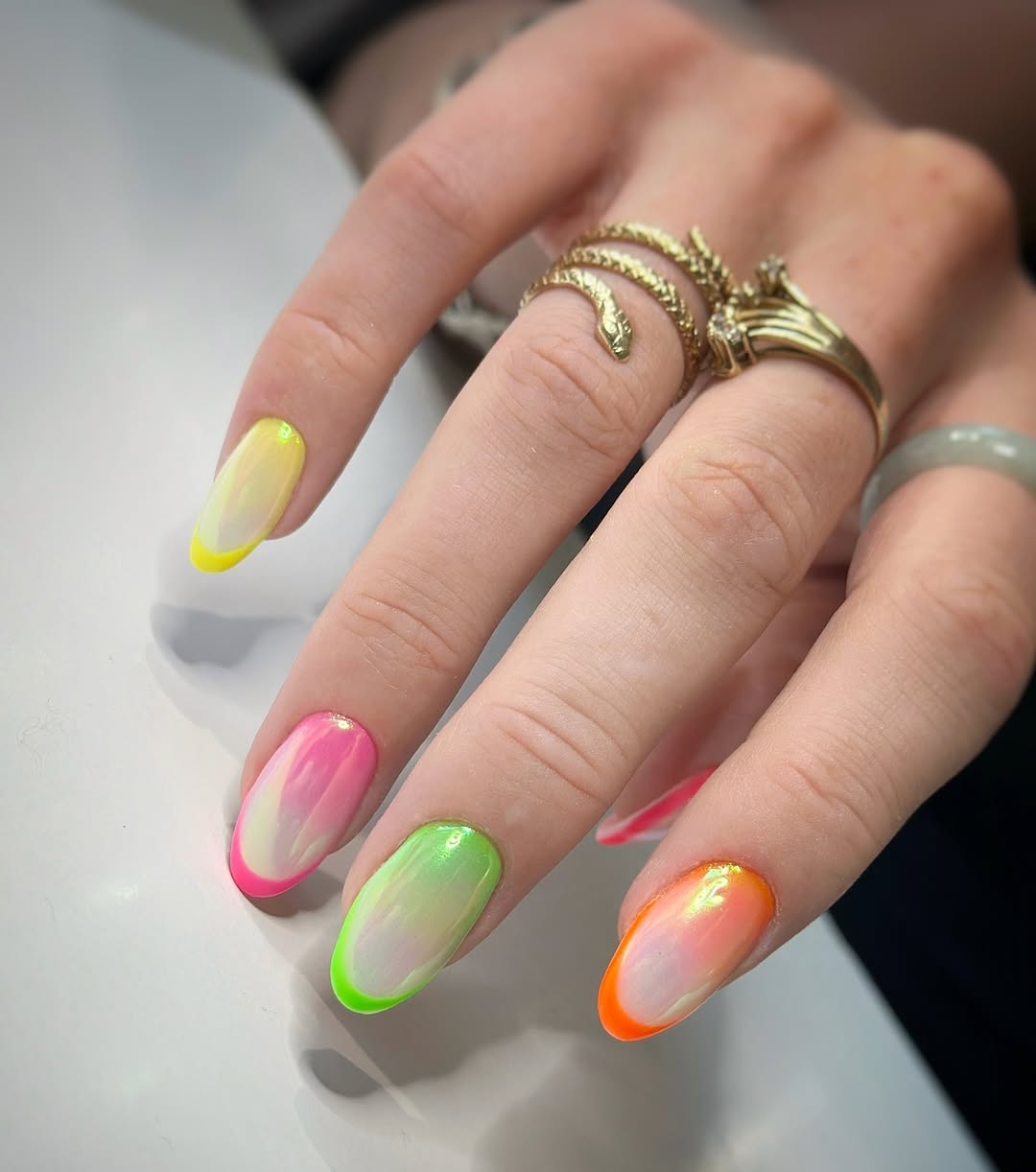 Neon Ombre Aura Nude Gel Oval Nails