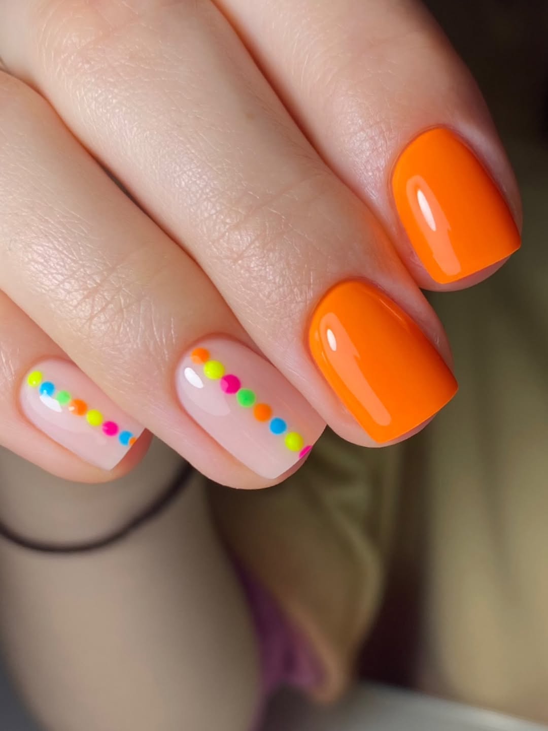 Neon Orange and Polka Dot Summer Nails