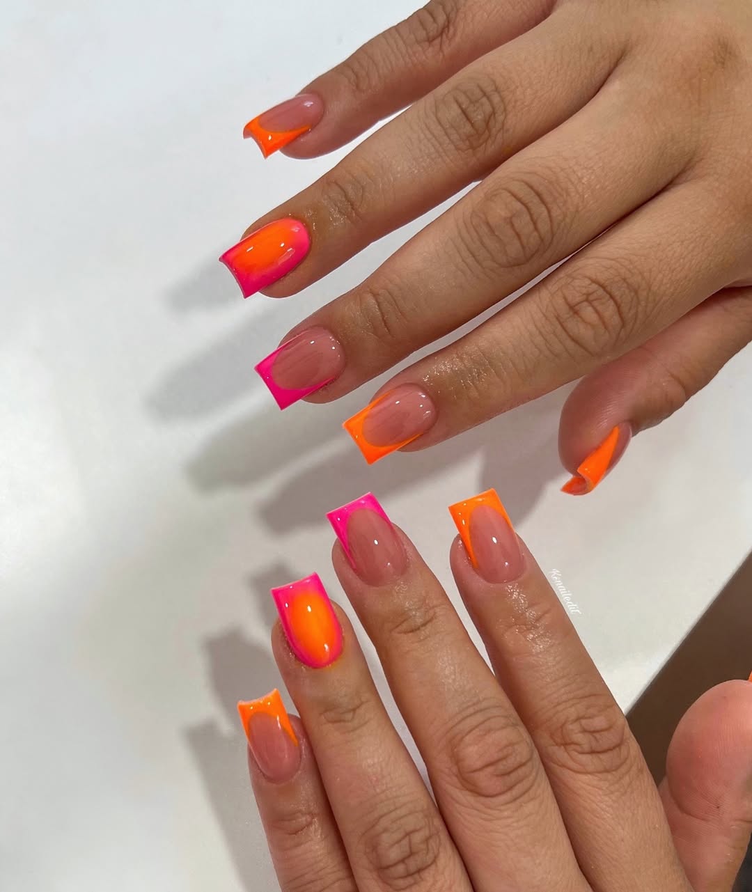 Neon Orange Pink Ombre French Tips