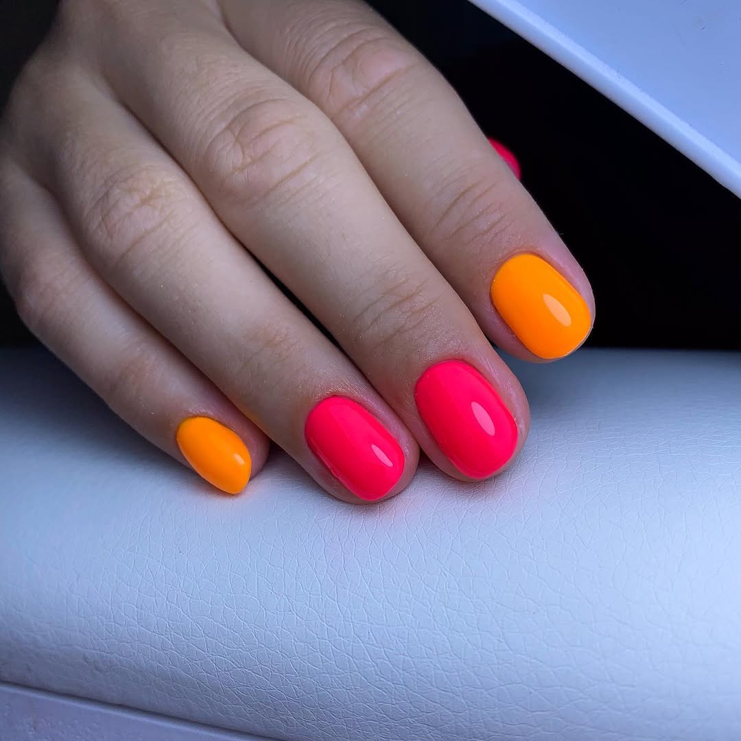 Neon Pink and Orange Mismatched Short Oval