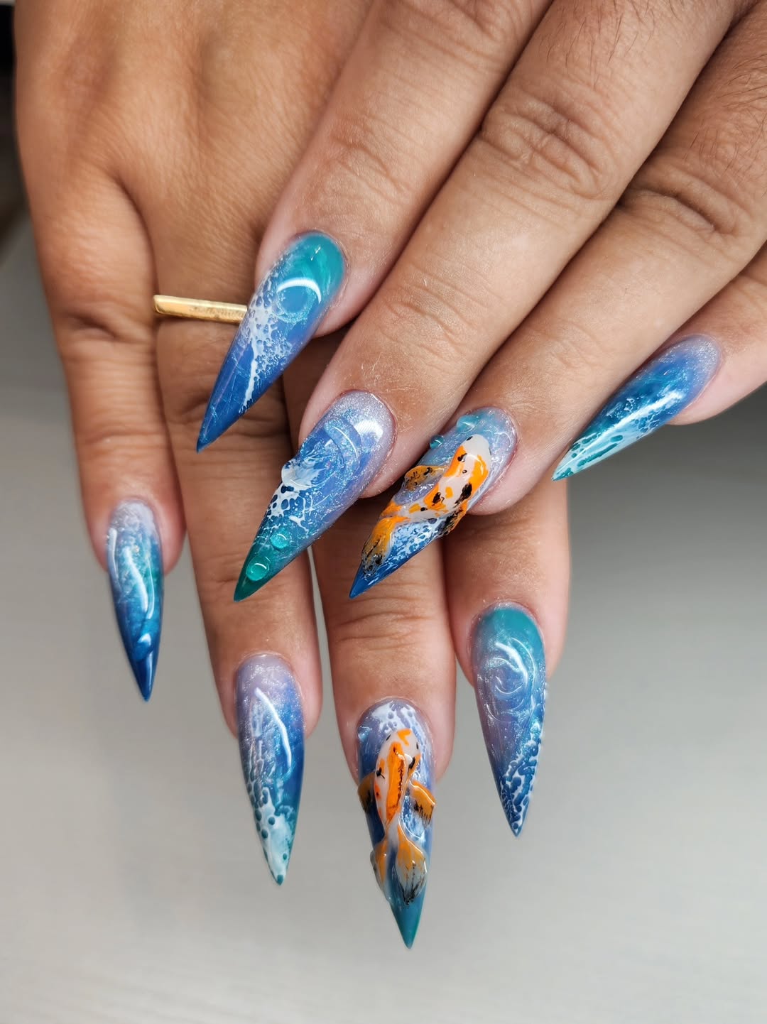 Ocean Wave and Koi Fish Stiletto Art