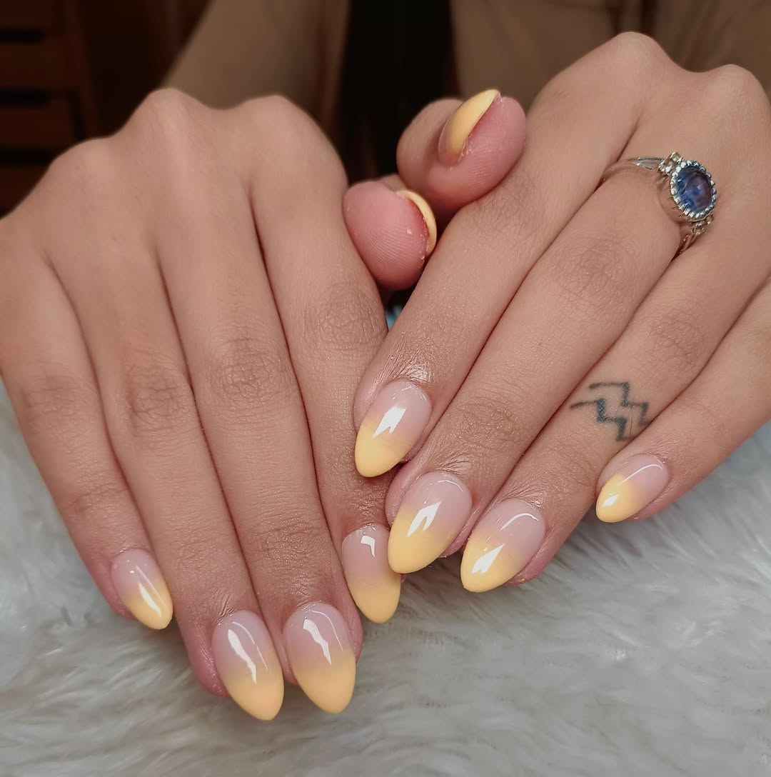 Ombre Milky Yellow Medium Oval Nails