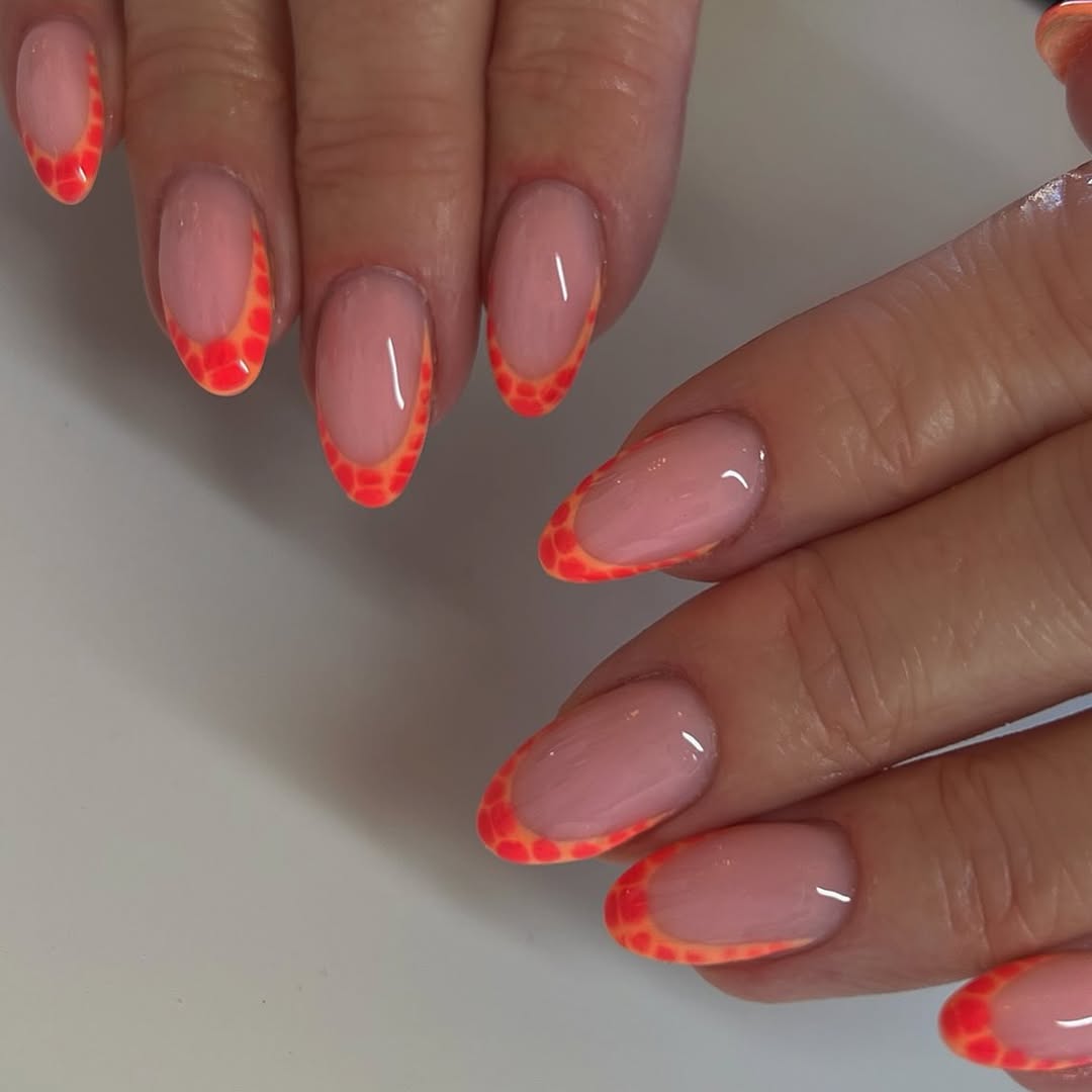Ombre Orange Reptile Print French Tips