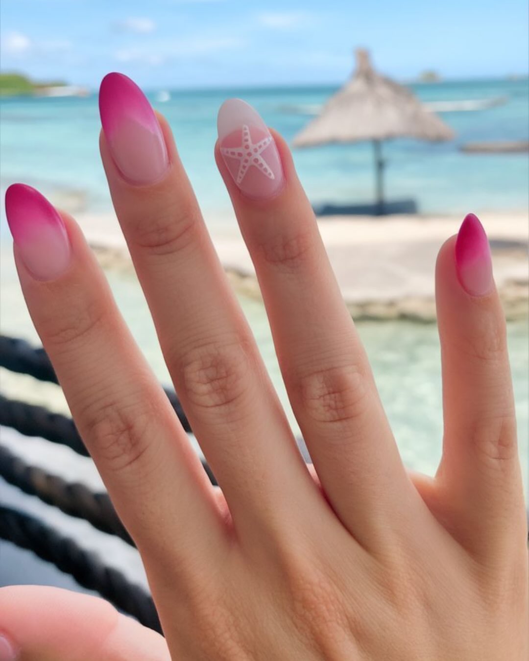 Ombre Pink Almond Nails With Starfish Accent