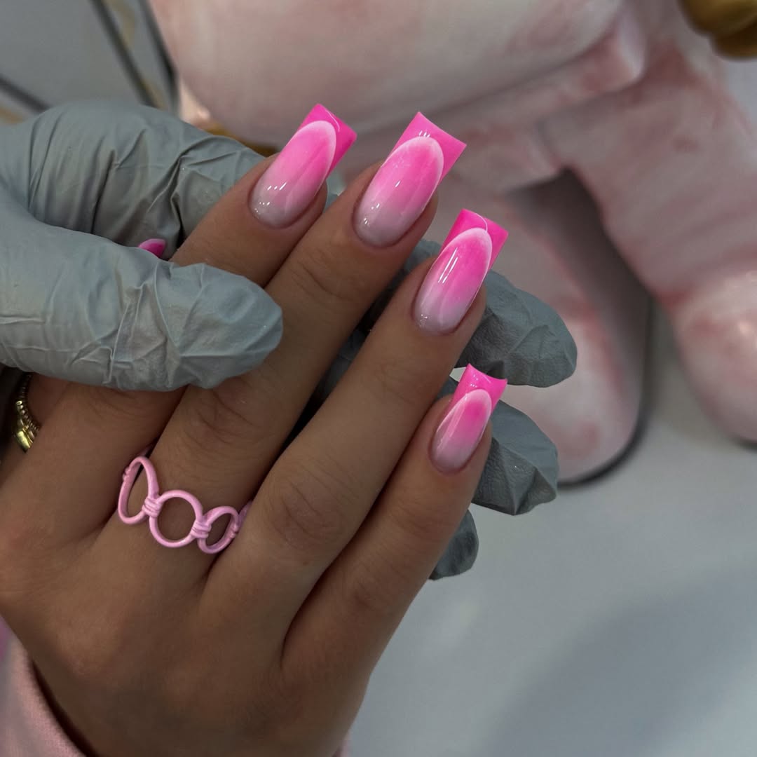 Ombre Pink French Tip Square Nails