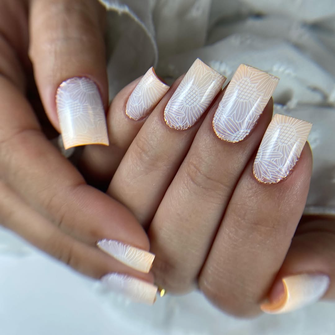 Ombre Sunflower Nail Art with Glitter Cuticle Accent