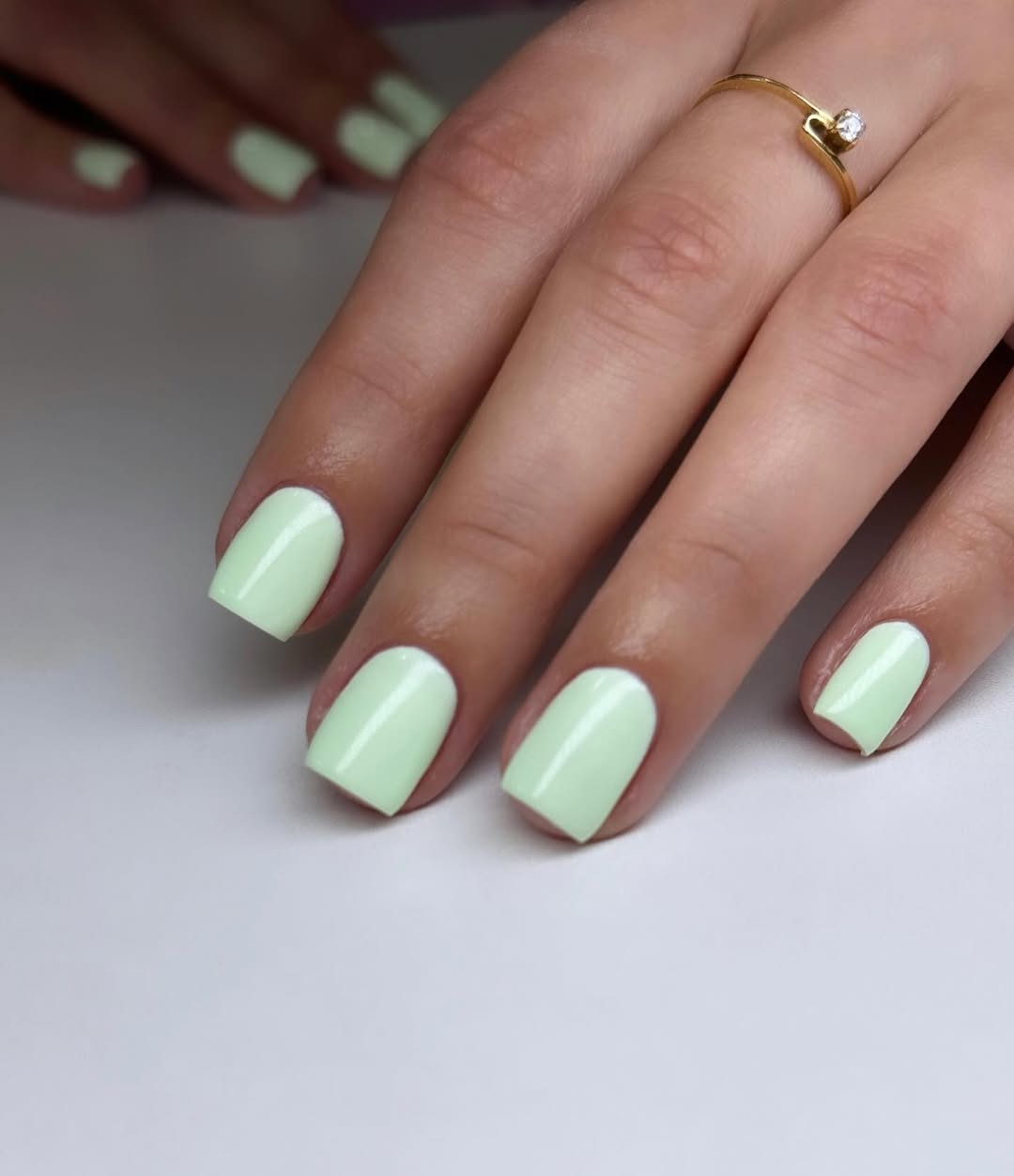 Pastel Green Glossy Short Squoval Nails