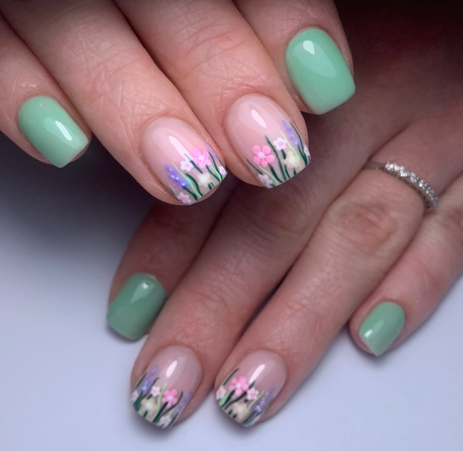 Pastel Meadow Floral Nail Art