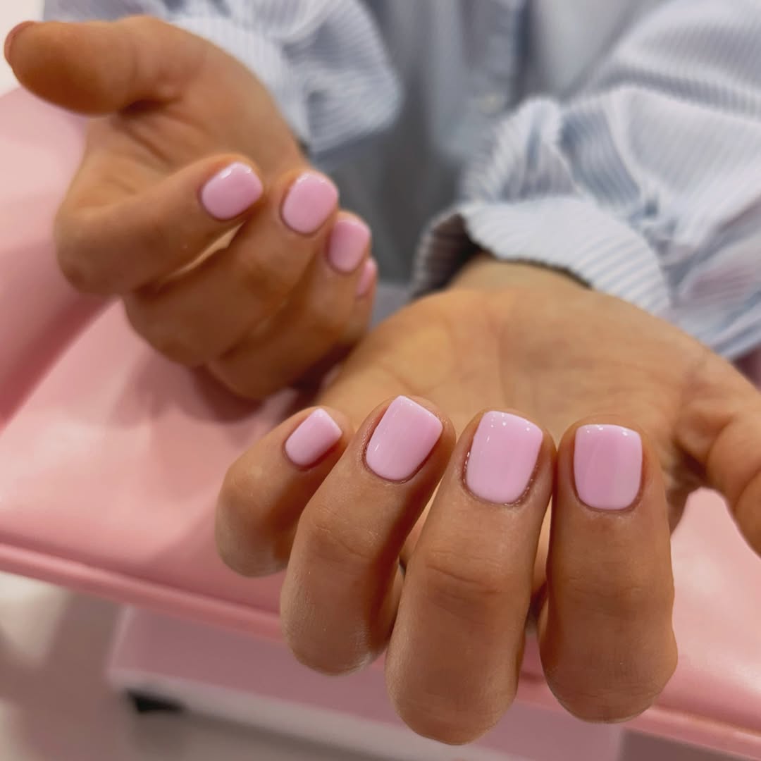 Pastel Pink Gel Short Squoval Nails
