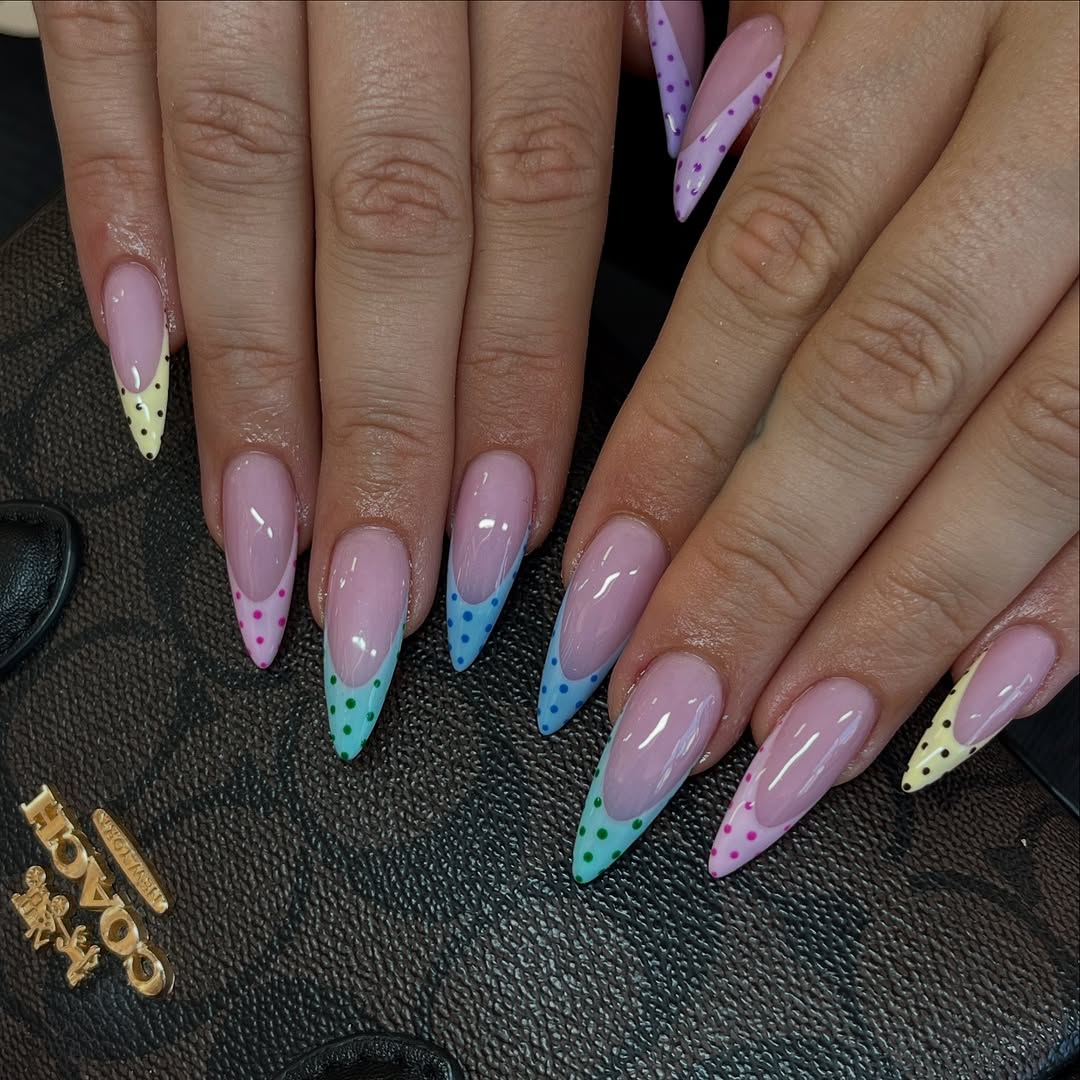 Pastel Polka Dot Stiletto French Tips