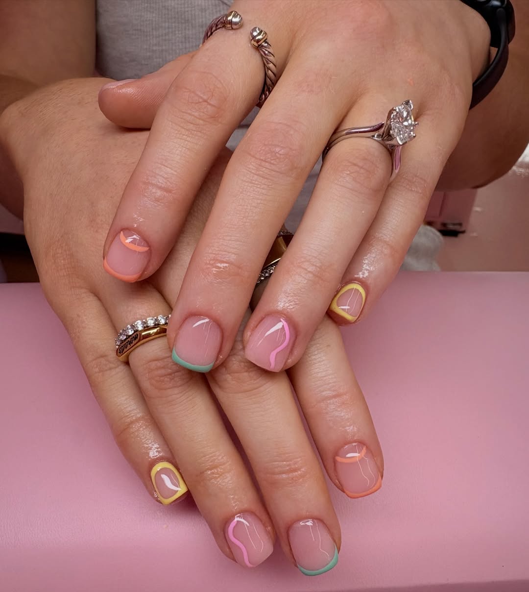 Pastel Swirl and Tip Short Squoval Nails