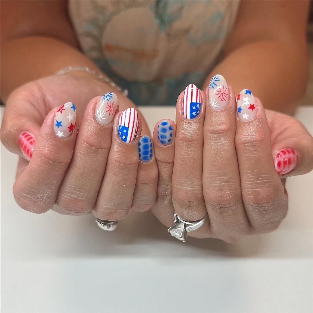 Patriotic Americana Firework and Flag Nails