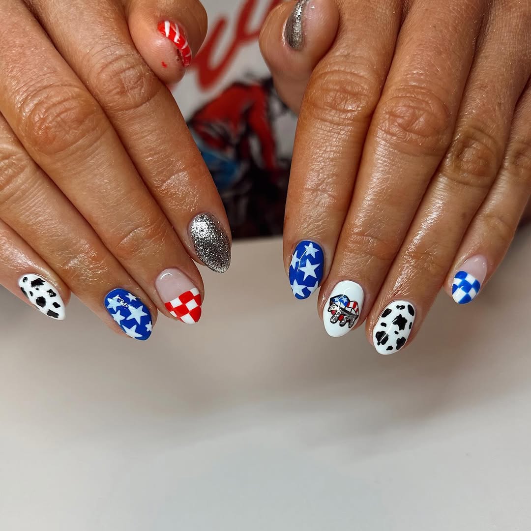 Patriotic Americana Mismatched Almond Nails