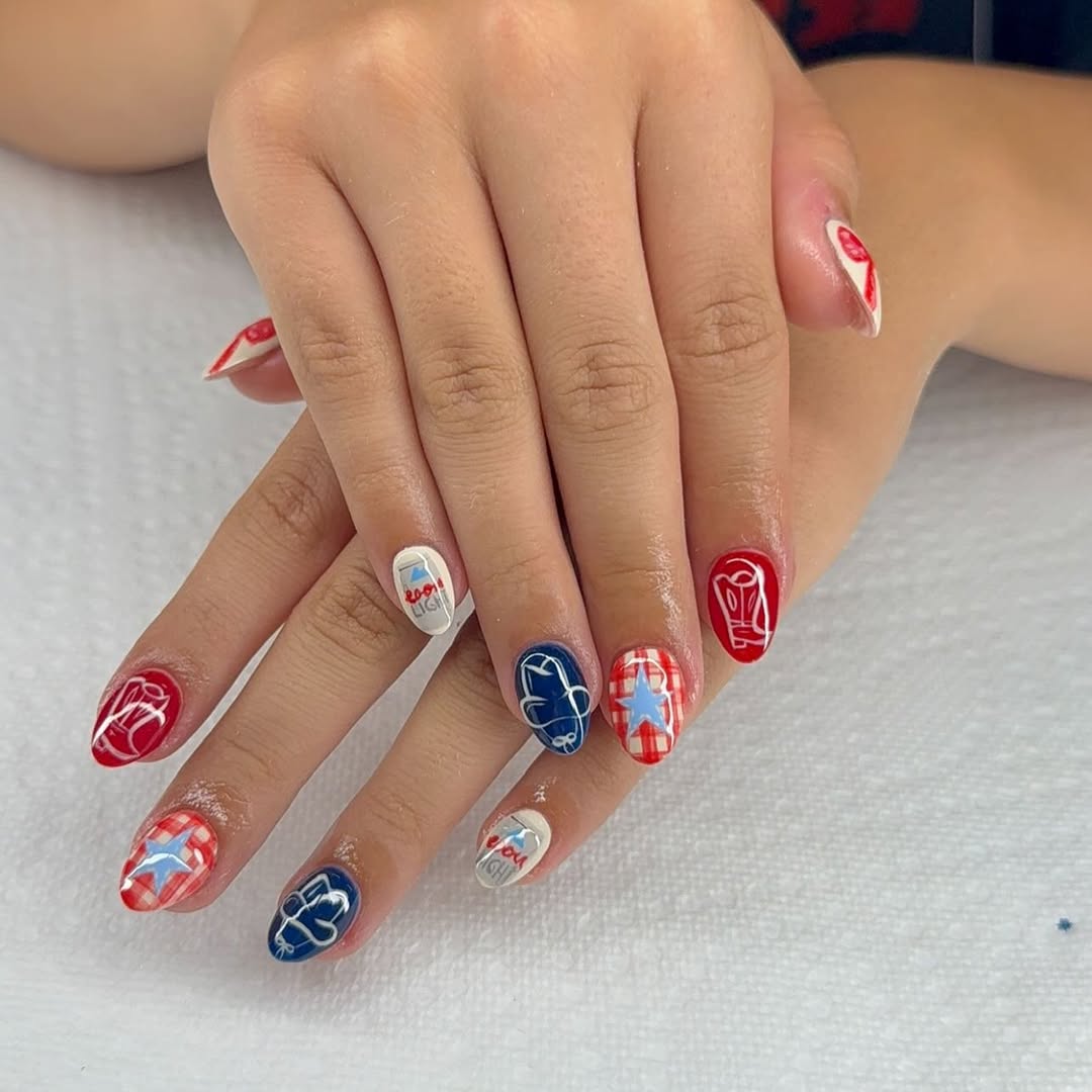Patriotic Americana Red White Blue Coffin Nails