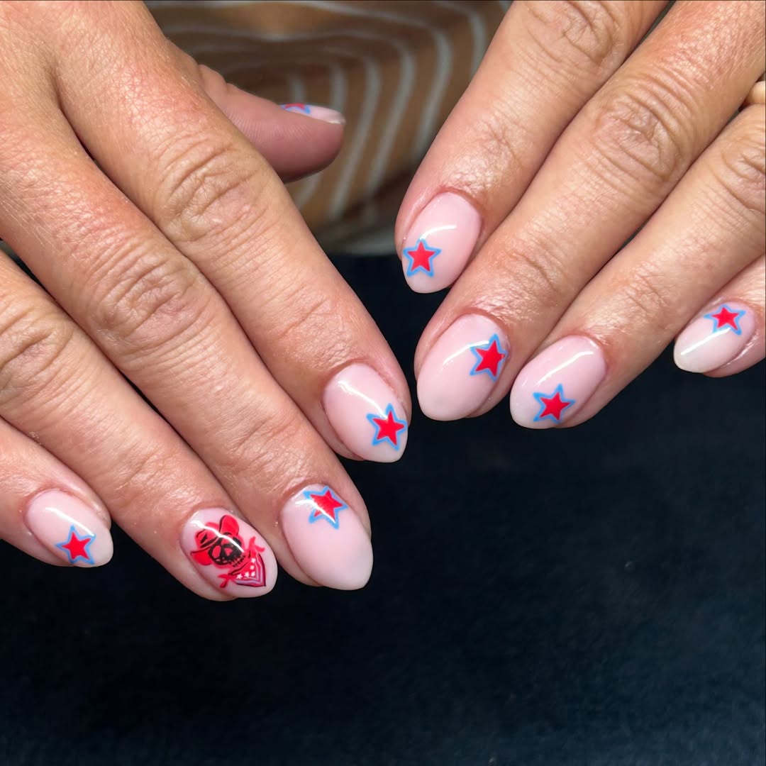 25 Patriotic Nail Ideas for 2026 You’ll Love 7 Patriotic Americana Star and Skull Nail Art