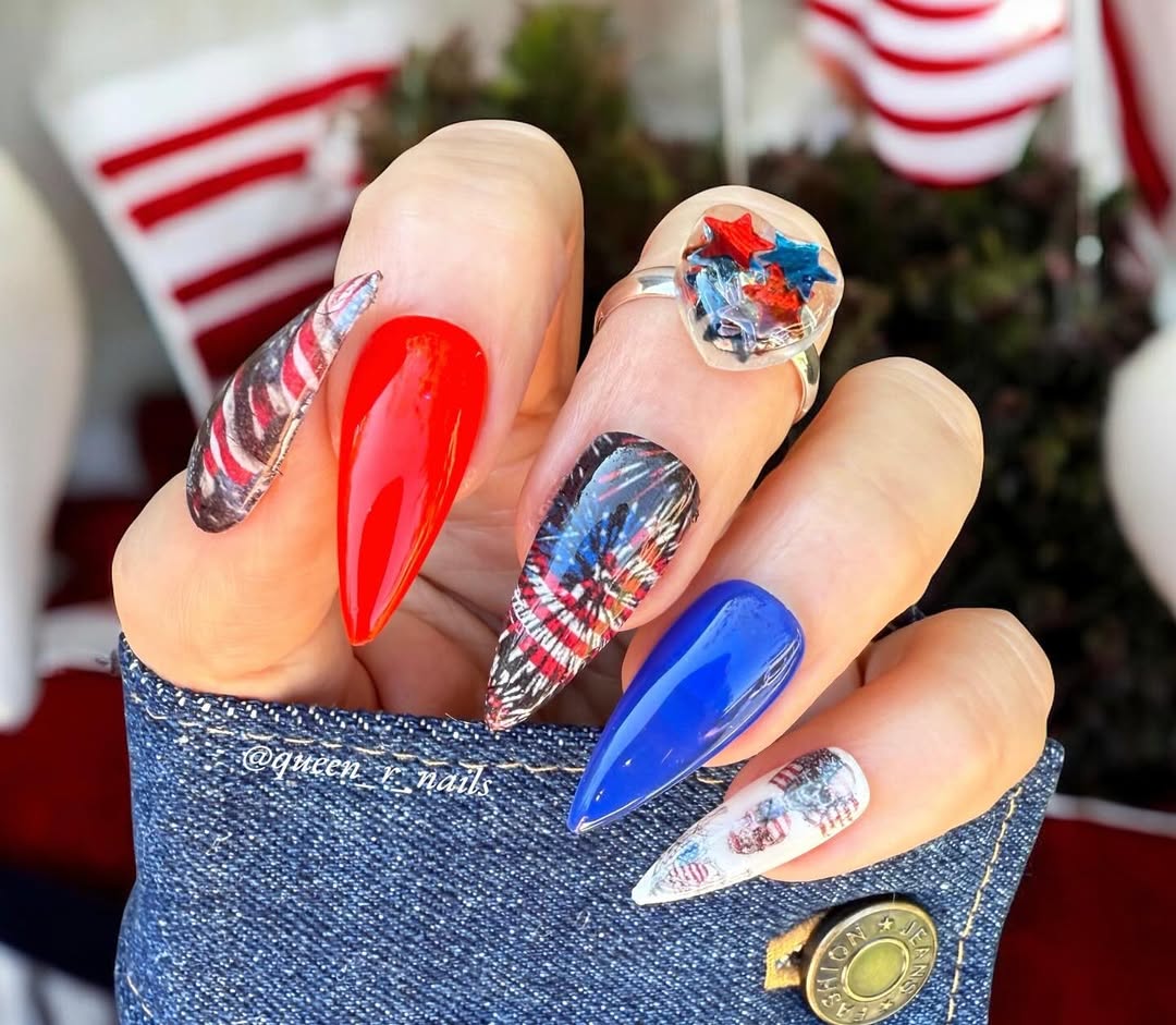 25 Patriotic Nail Ideas for 2026 You’ll Love 26 Patriotic Americana Stiletto Nail Art Mix