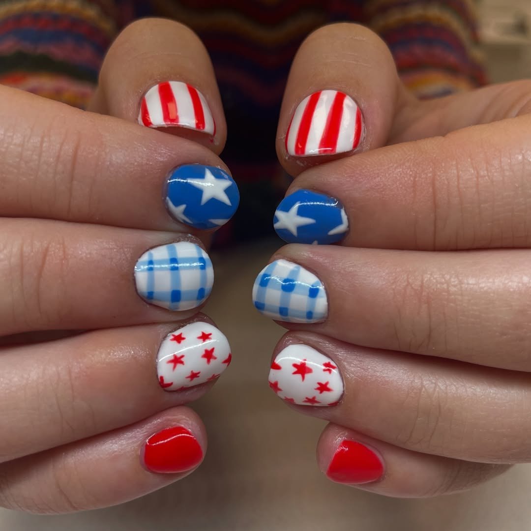 24 Red White Blue Nails You Need for 2026 25 Patriotic Mismatched Red White Blue Nail Art