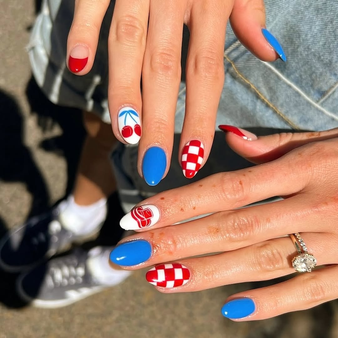 Patriotic Playful Red White Blue Nail Art