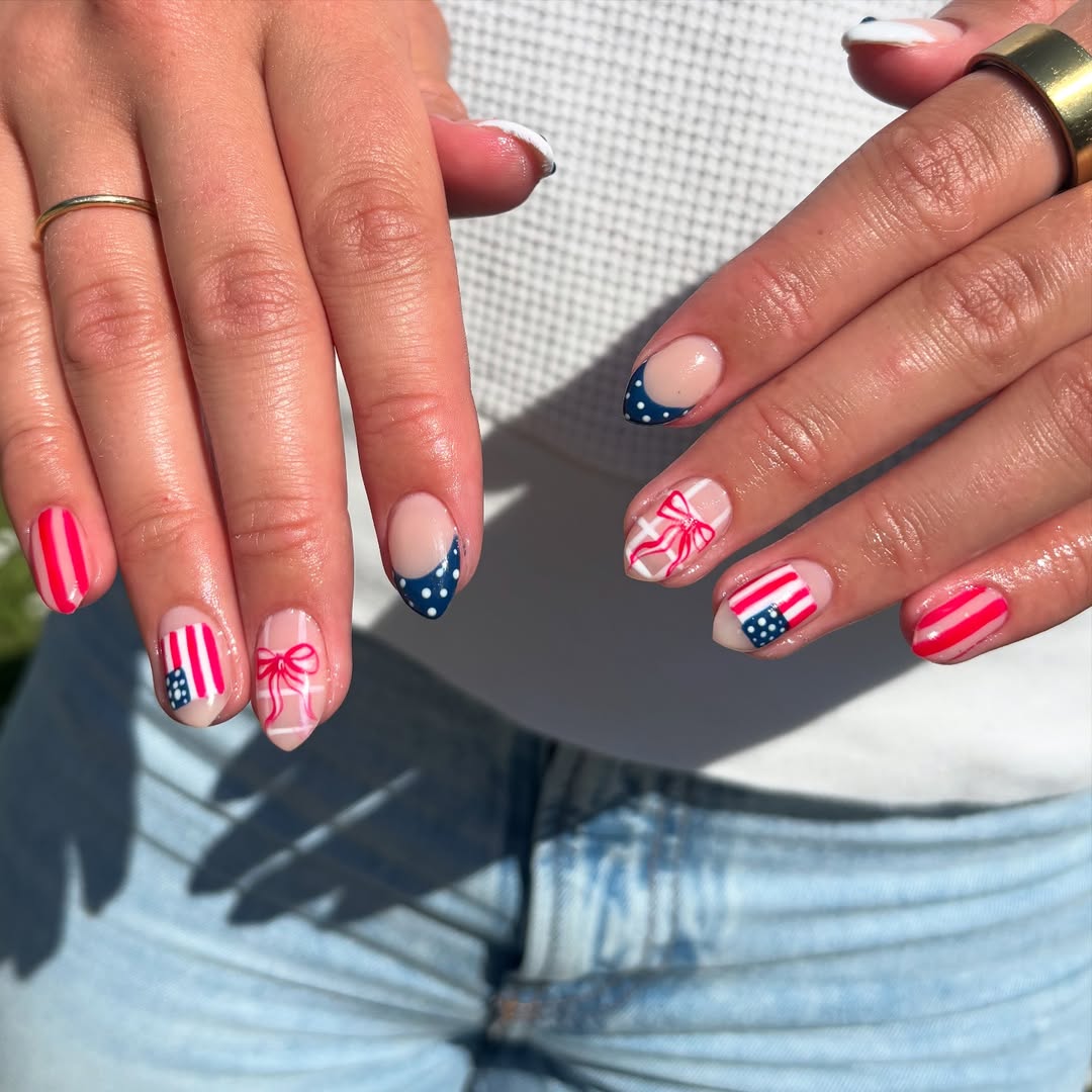 Patriotic Playful Red White Blue Nail Art