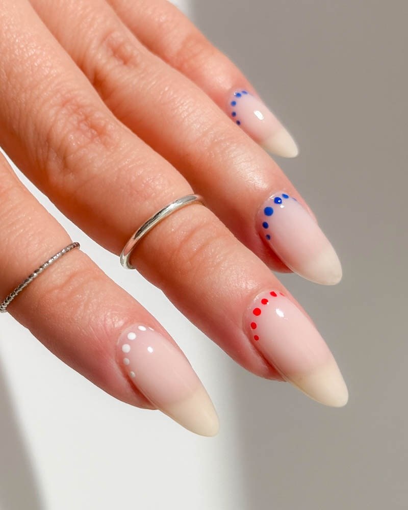 24 Red White Blue Nails You Need for 2026 14 Patriotic Polka Dot Almond French Tips