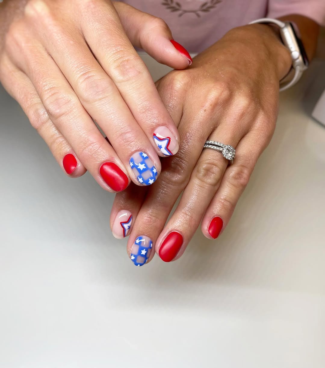 25 Patriotic Nail Ideas for 2026 You’ll Love 16 Patriotic Red White and Blue Star Pattern Nails