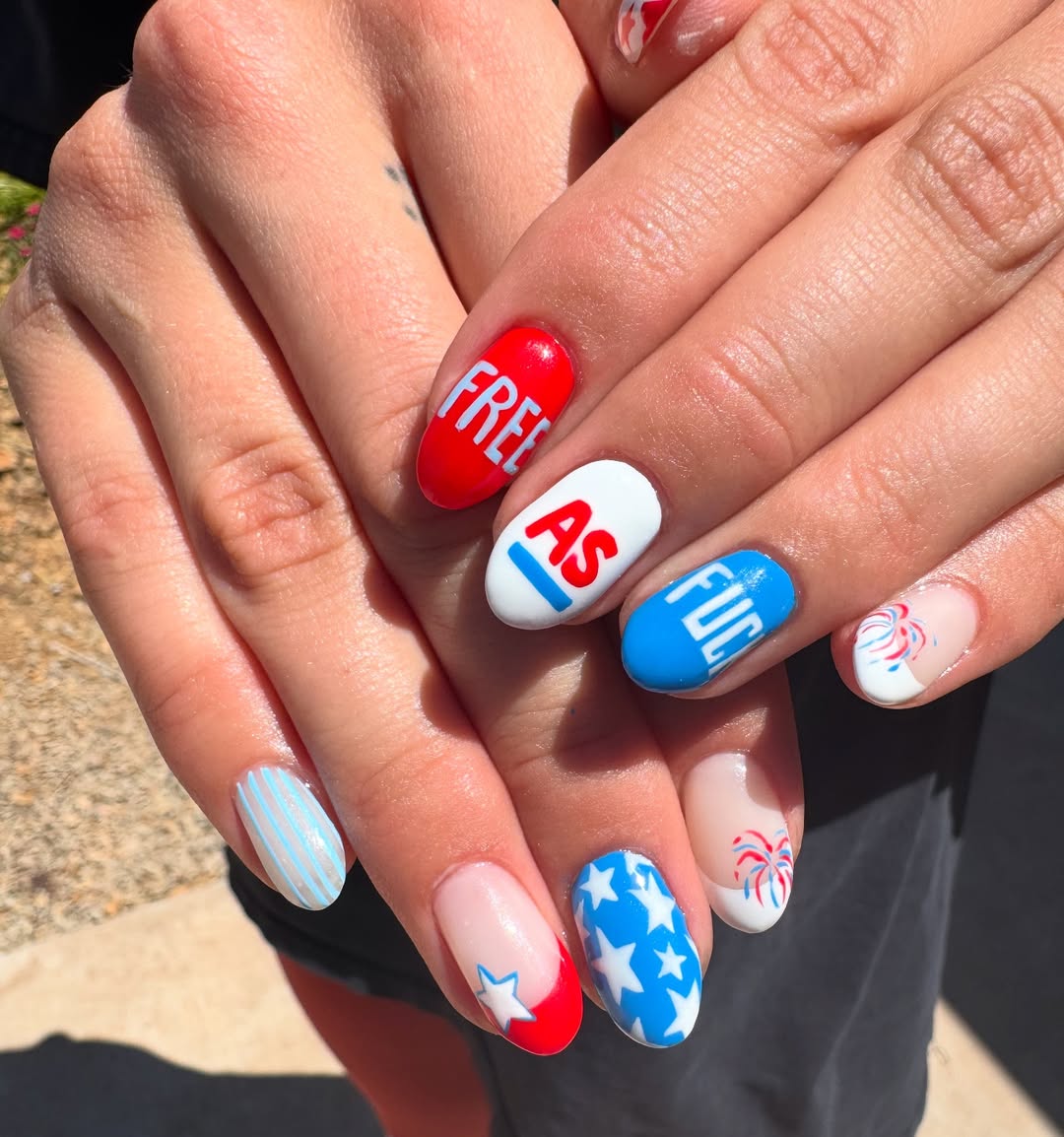 Patriotic Red White Blue 4th of July Celebration Nails