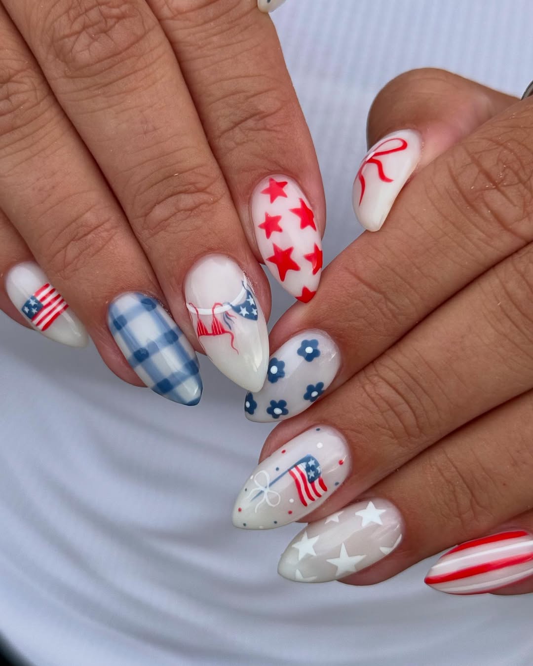 Patriotic Red White Blue Almond Milk Nails