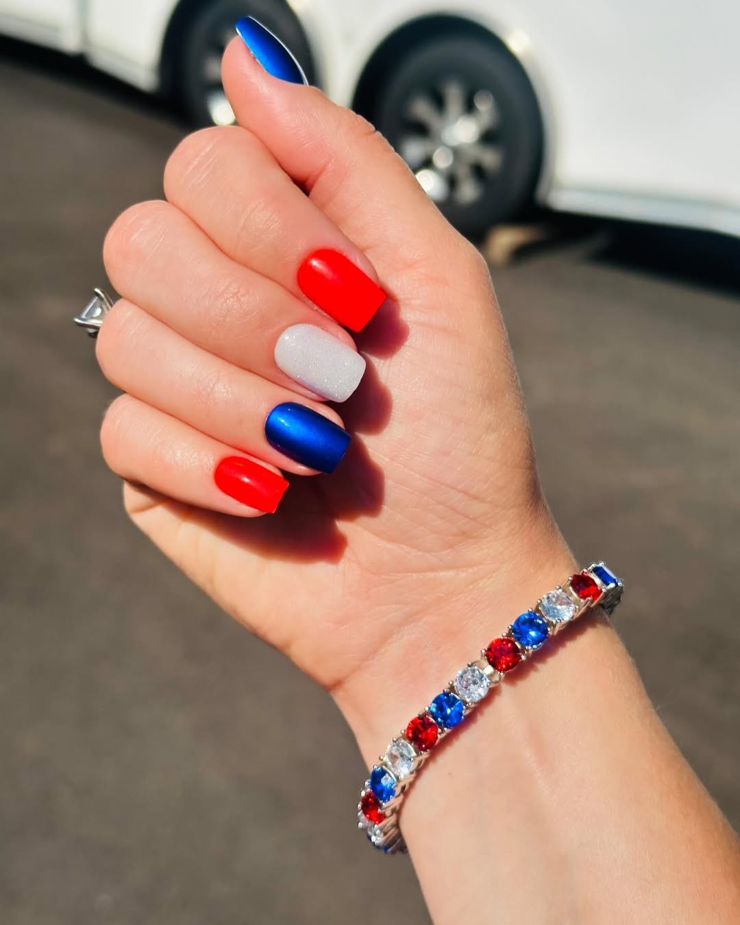 24 Red White Blue Nails You Need for 2026 21 Patriotic Red White Blue Sparkle Manicure