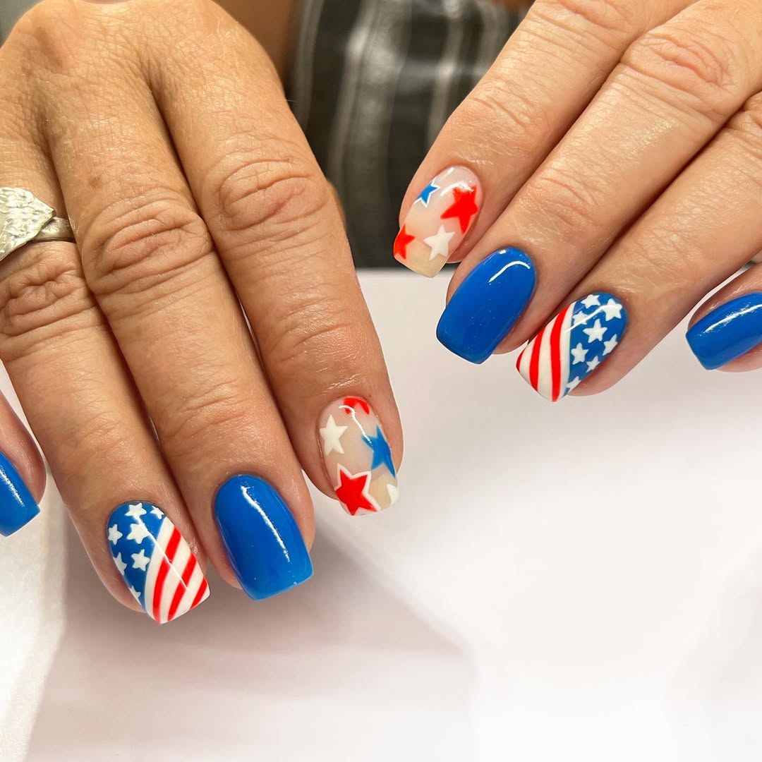 24 Red White Blue Nails You Need for 2026 11 Patriotic Red White Blue Stars Stripes Square Nails