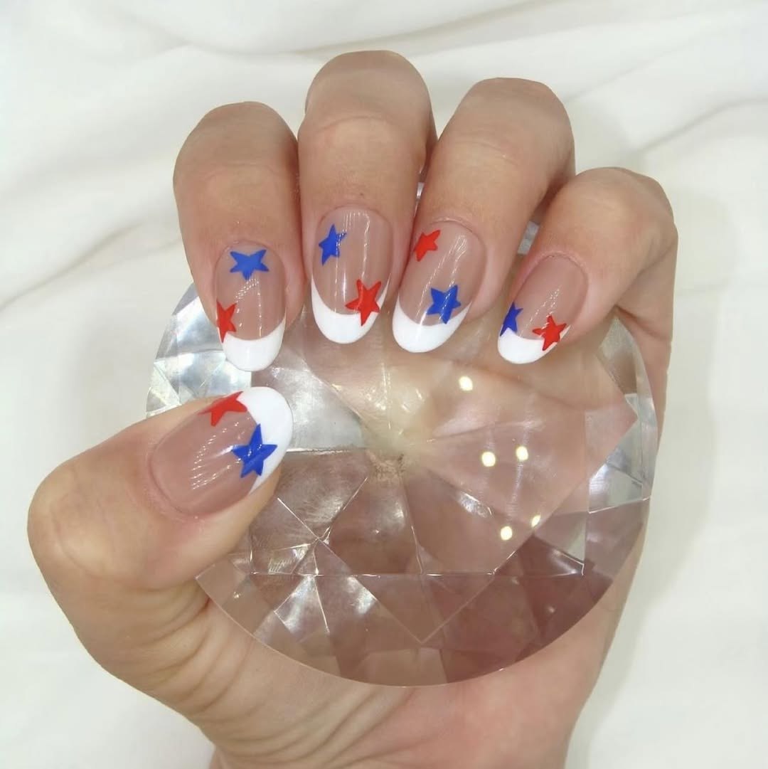 Patriotic Star French Tip Oval Nails