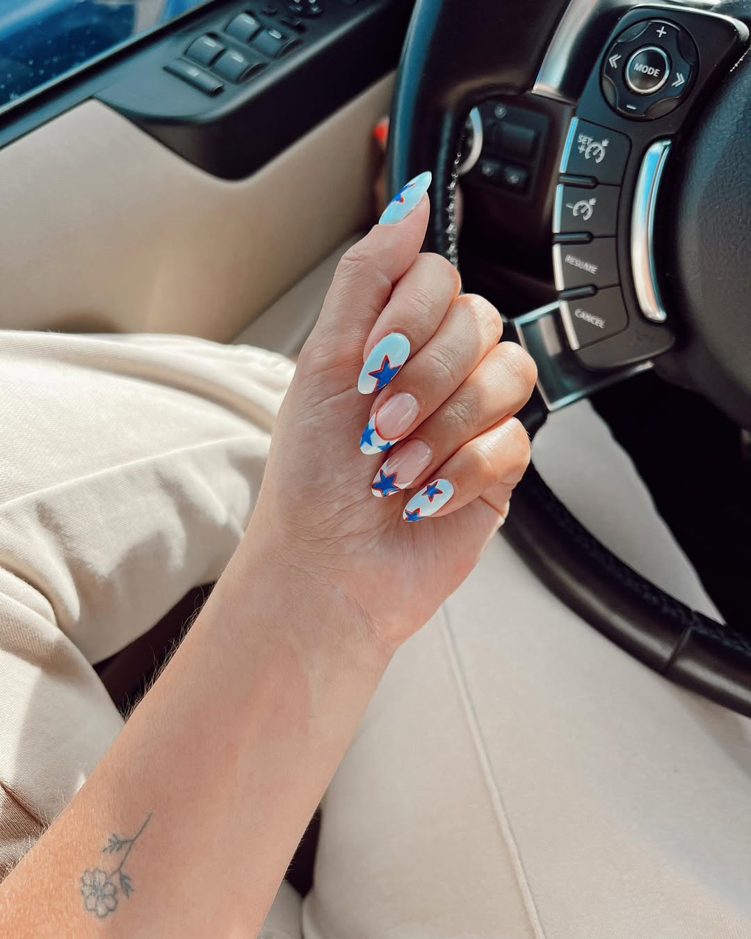 Patriotic Star-Spangled Almond French Tips