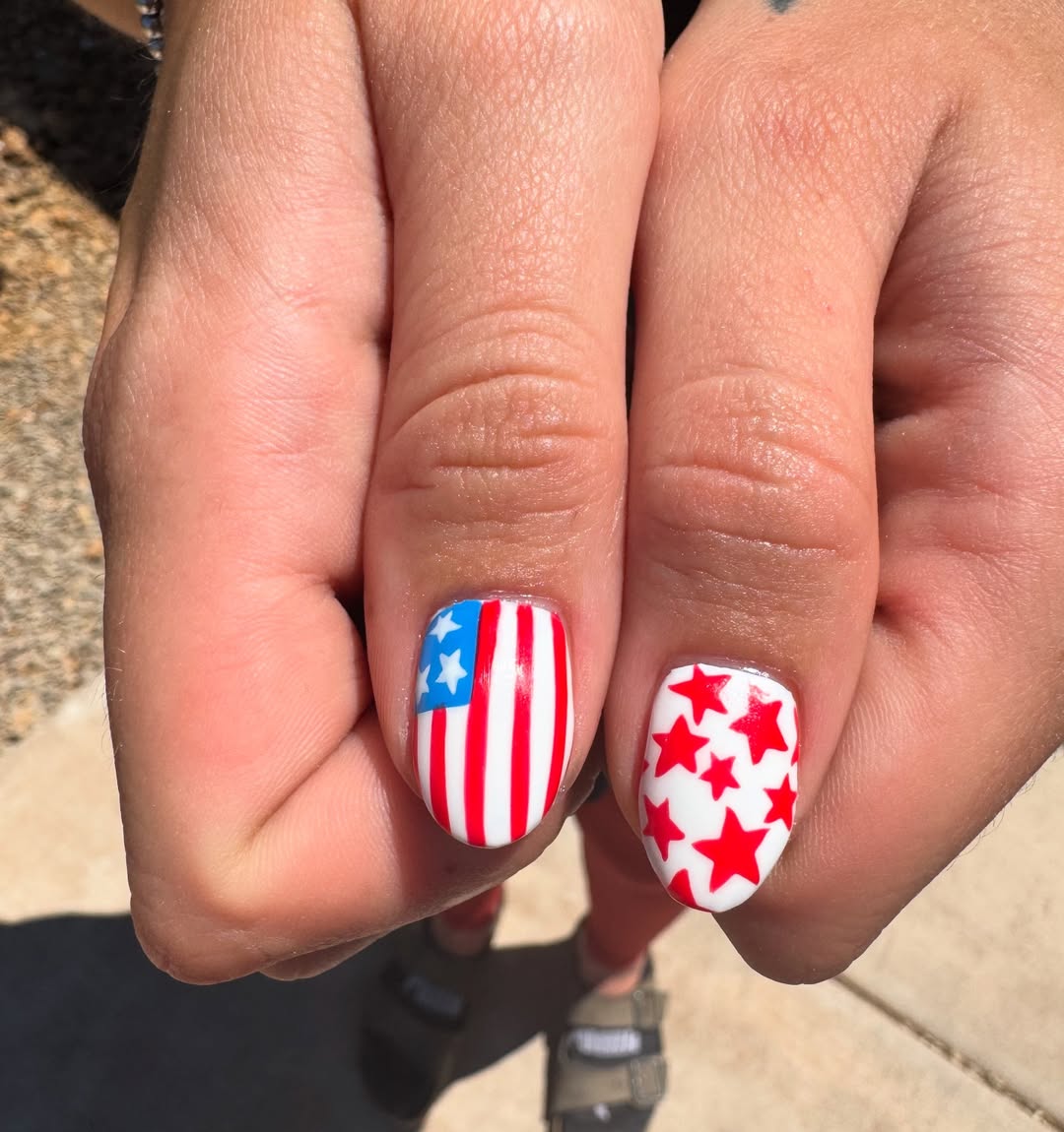 Patriotic USA Flag and Red Stars Nails