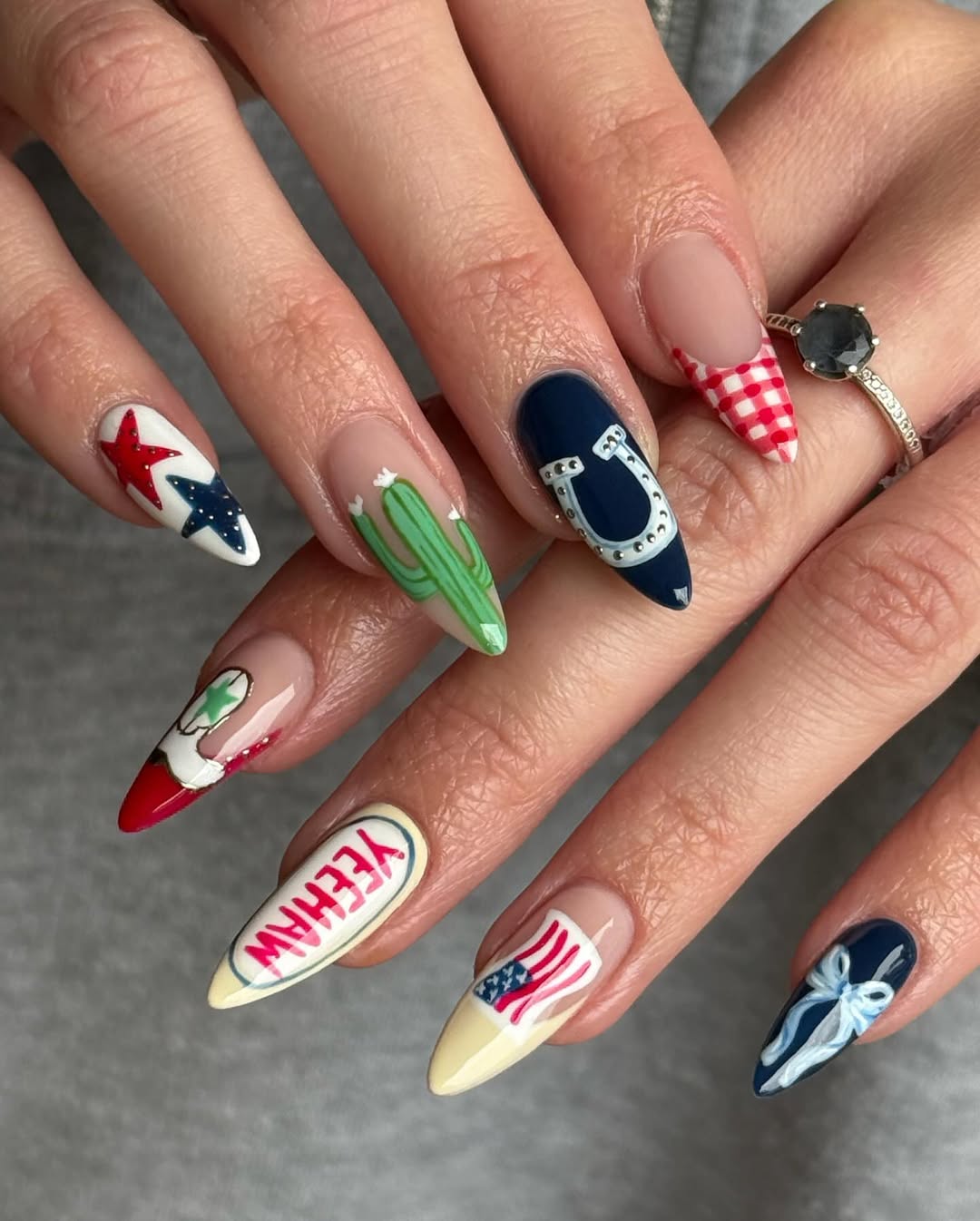 Patriotic Western Hand-Painted Stiletto Nails