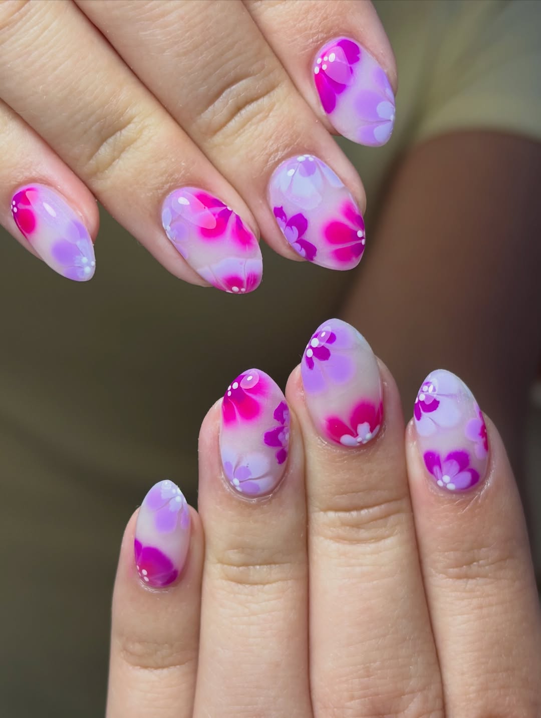 Pink and Purple Floral Aura Oval Nails