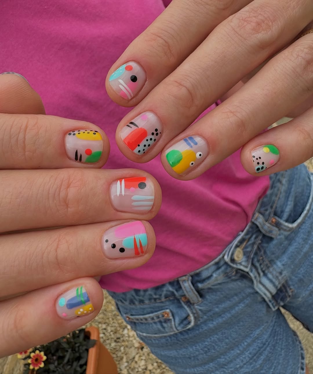 Playful Abstract Art Short Glossy Squoval Nails