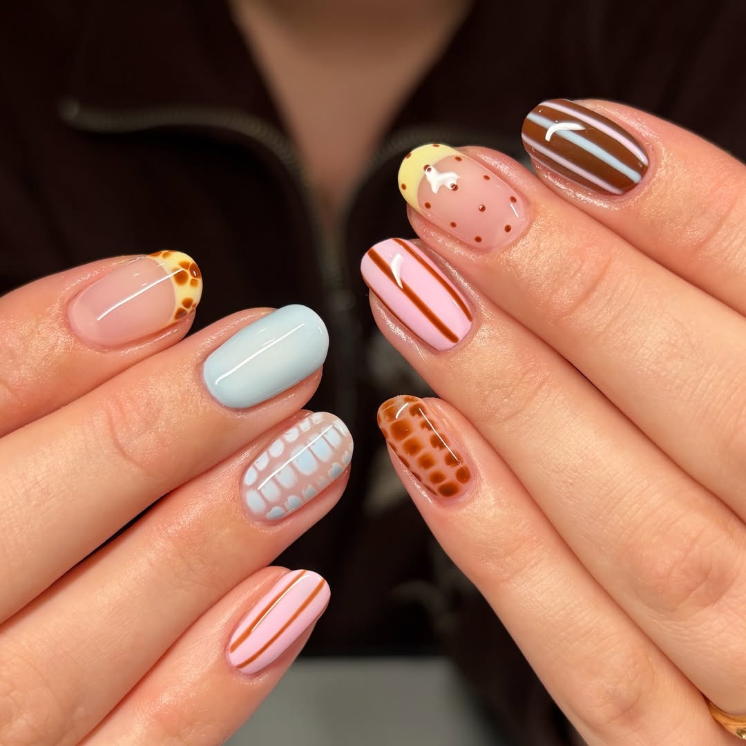Playful Pastel Mismatched Almond Nails