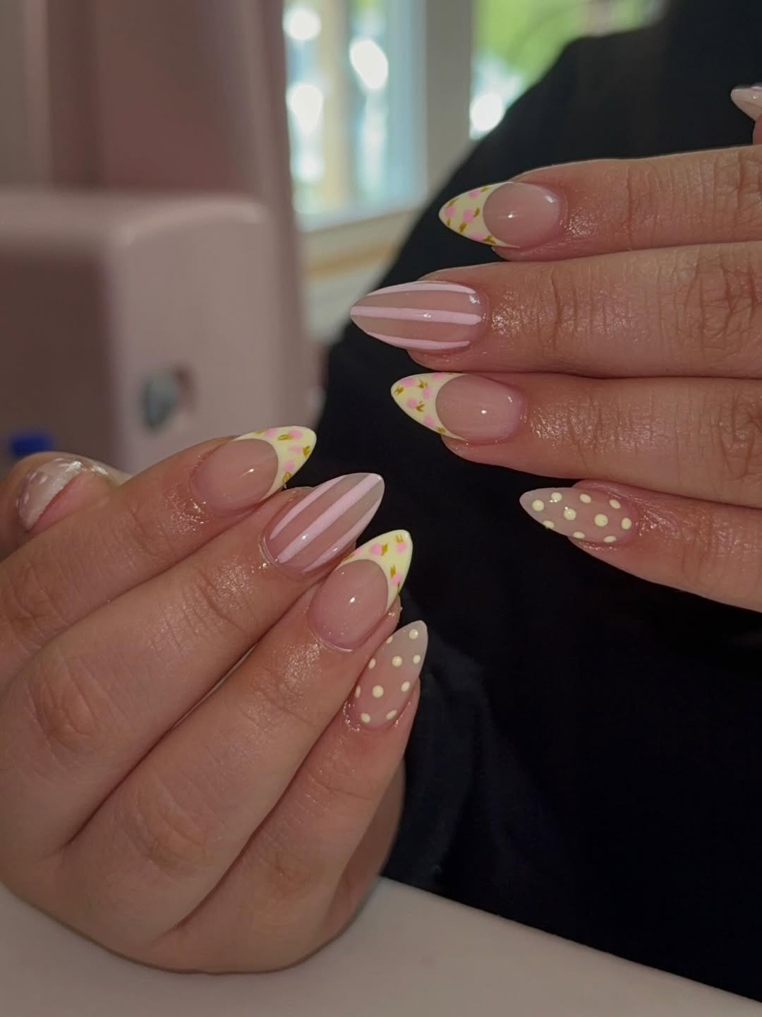 Playful Pastel Pointy Polka Dot And Floral French Tips